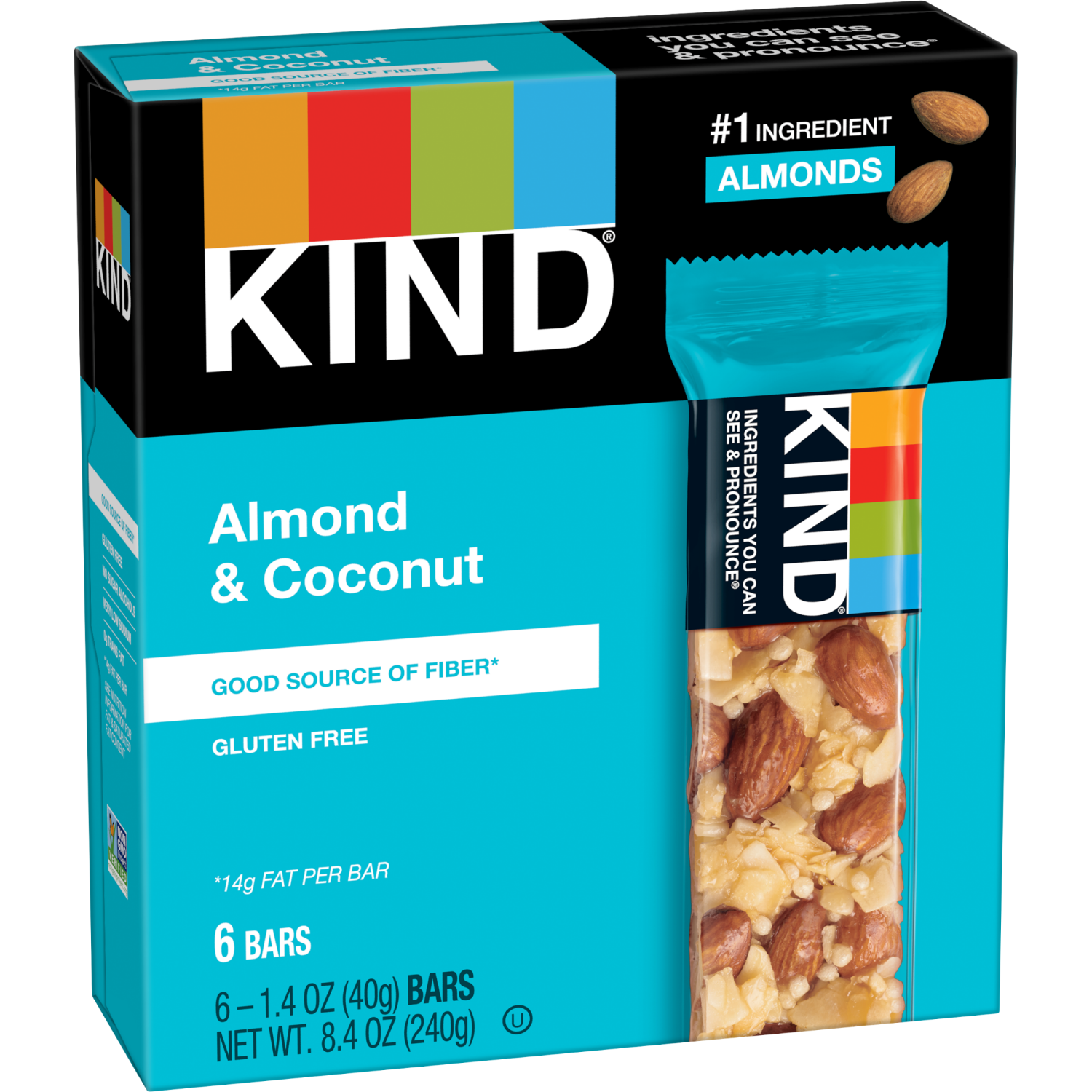 slide 5 of 7, KIND Almond & Coconut Bars, Low Glycemic Index, Gluten Free Bars, 1.4 OZ Bars (6 Count), 6 ct