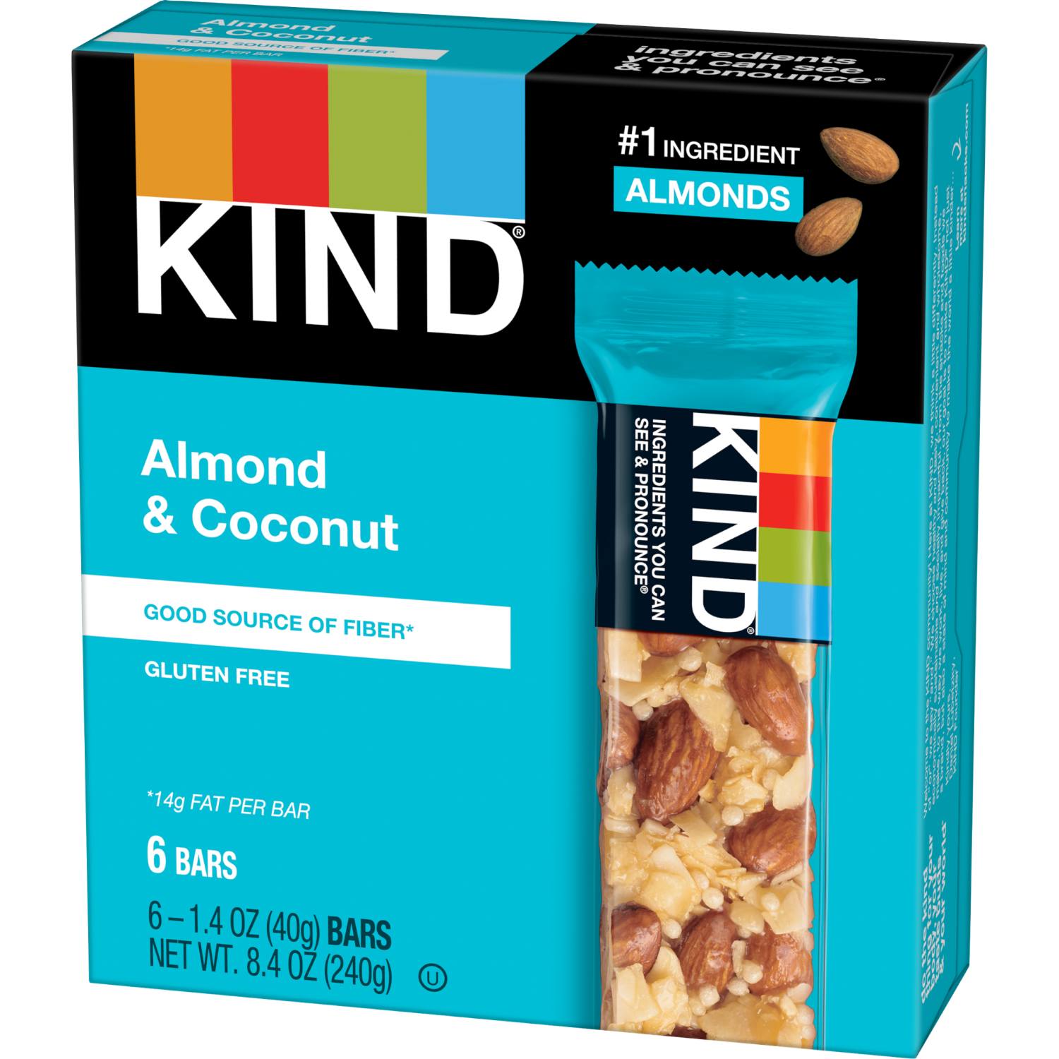slide 6 of 7, KIND Almond & Coconut Bars, Low Glycemic Index, Gluten Free Bars, 1.4 OZ Bars (6 Count), 6 ct