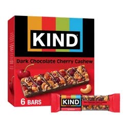 KIND Healthy Snack Bar, Dark Chocolate Cherry Cashew, 4g Protein, Gluten Free Bars, 1.4 OZ, (6 Ct)