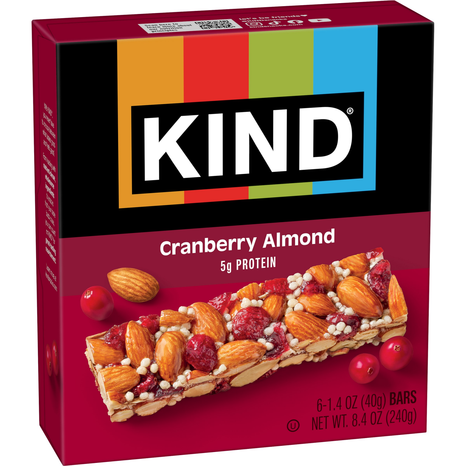 slide 6 of 8, KIND Healthy Snack Bar, Cranberry Almond, 5g Protein, Gluten Free Bars, 1.4 OZ, (6 Count), 6 ct