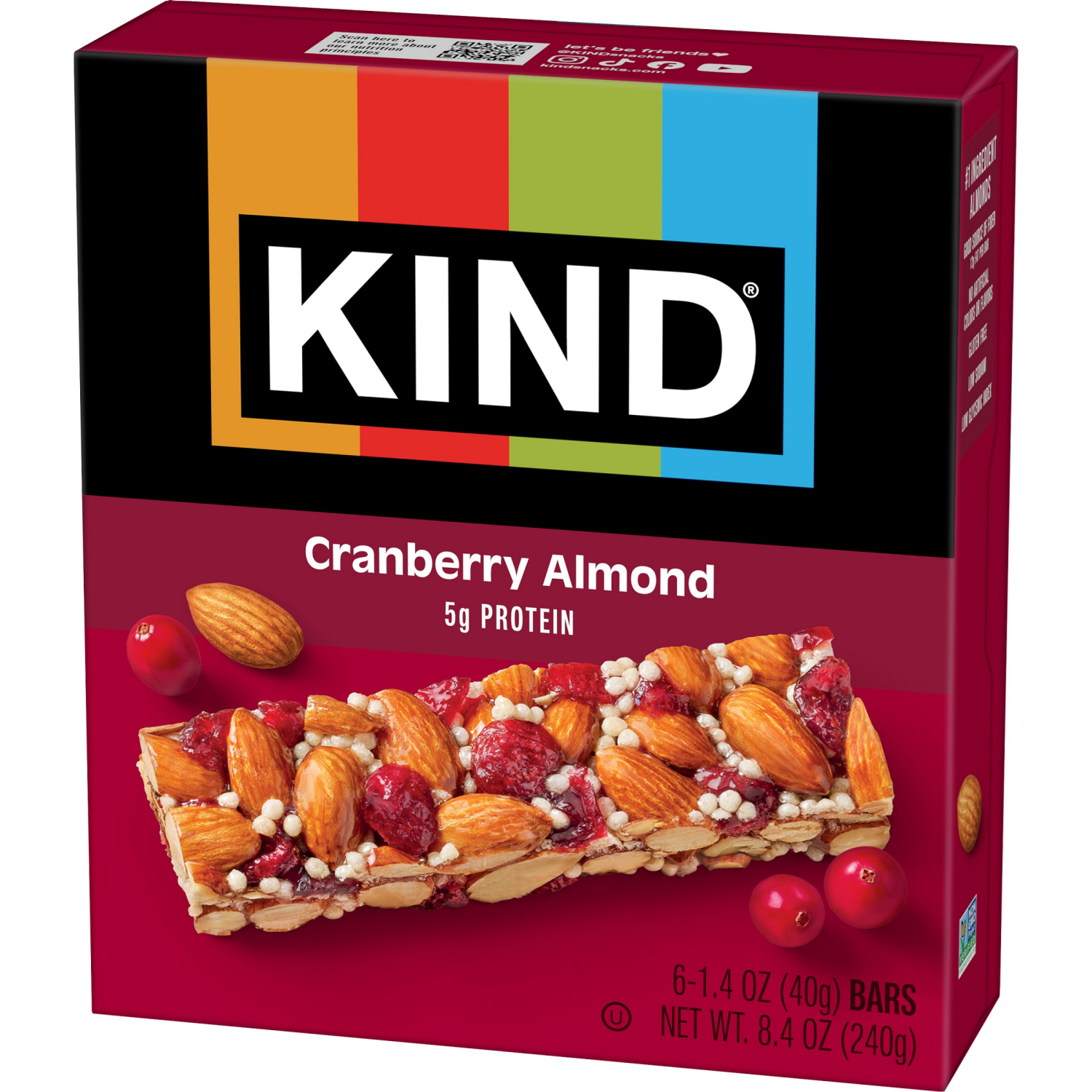 slide 7 of 8, KIND Healthy Snack Bar, Cranberry Almond, 5g Protein, Gluten Free Bars, 1.4 OZ, (6 Count), 6 ct