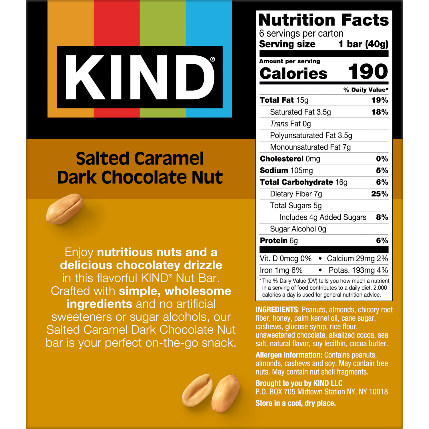 slide 2 of 6, KIND Healthy Snack Bar, Salted Caramel Dark Chocolate Nut, 5g Sugar | 6g Protein, Gluten Free Bars, 1.4 OZ, 6 Ct, 6 ct