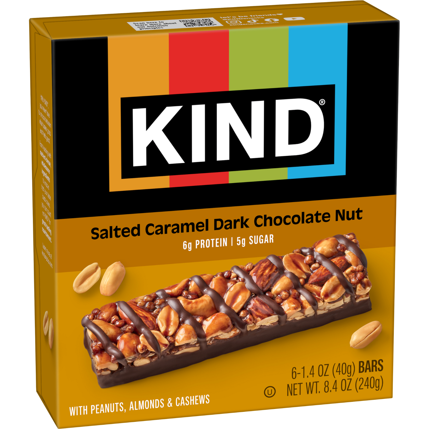 slide 5 of 6, KIND Healthy Snack Bar, Salted Caramel Dark Chocolate Nut, 5g Sugar | 6g Protein, Gluten Free Bars, 1.4 OZ, 6 Ct, 6 ct