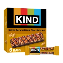 KIND Healthy Snack Bar, Salted Caramel Dark Chocolate Nut, 5g Sugar | 6g Protein, Gluten Free Bars, 1.4 OZ, 6 Ct