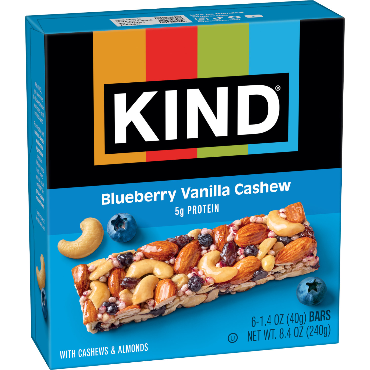 slide 5 of 6, KIND Healthy Snack Bar, Blueberry Vanilla Cashew, 5g Protein, Gluten Free Bars, 1.4 OZ, (6 Count), 6 ct