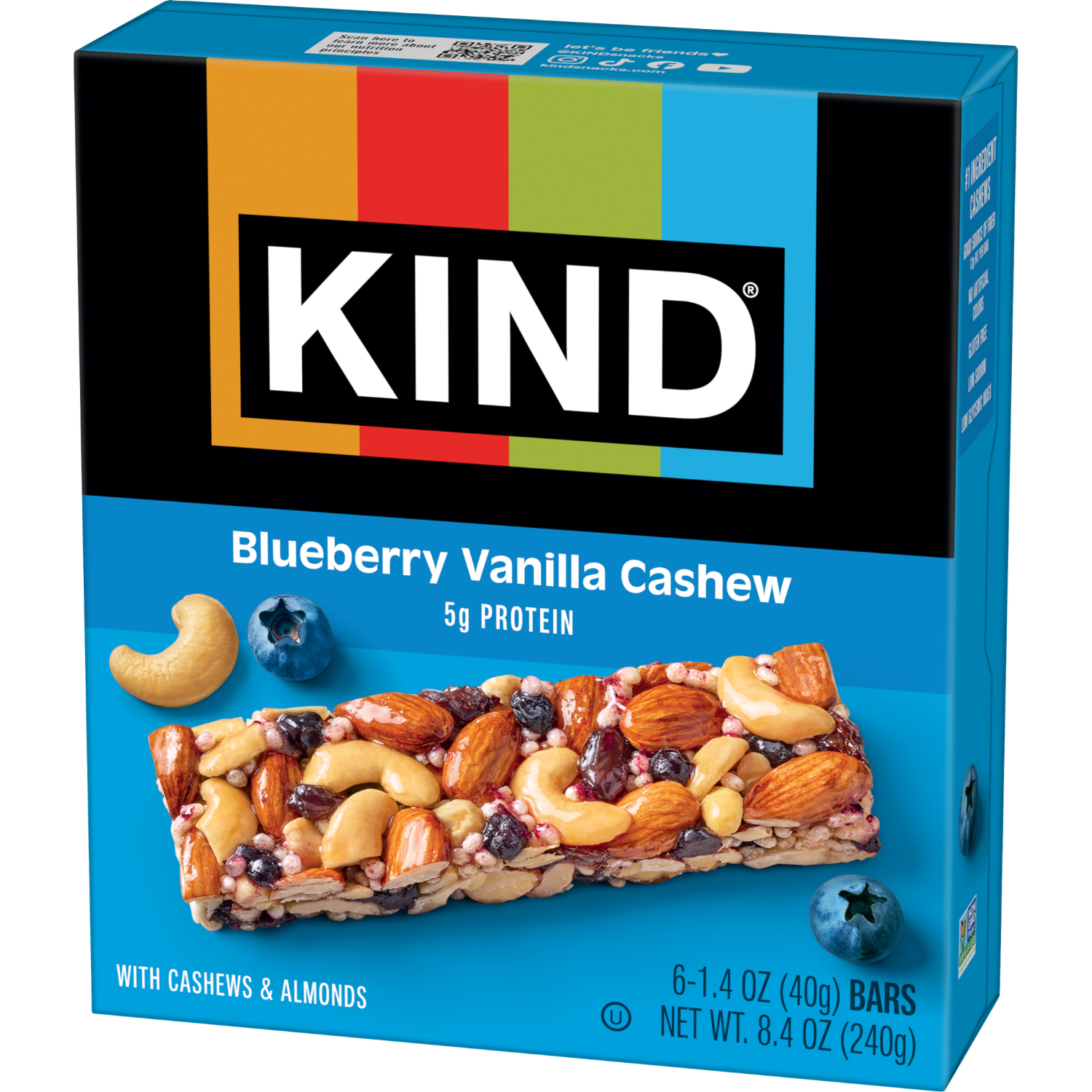 slide 6 of 6, KIND Healthy Snack Bar, Blueberry Vanilla Cashew, 5g Protein, Gluten Free Bars, 1.4 OZ, (6 Count), 6 ct