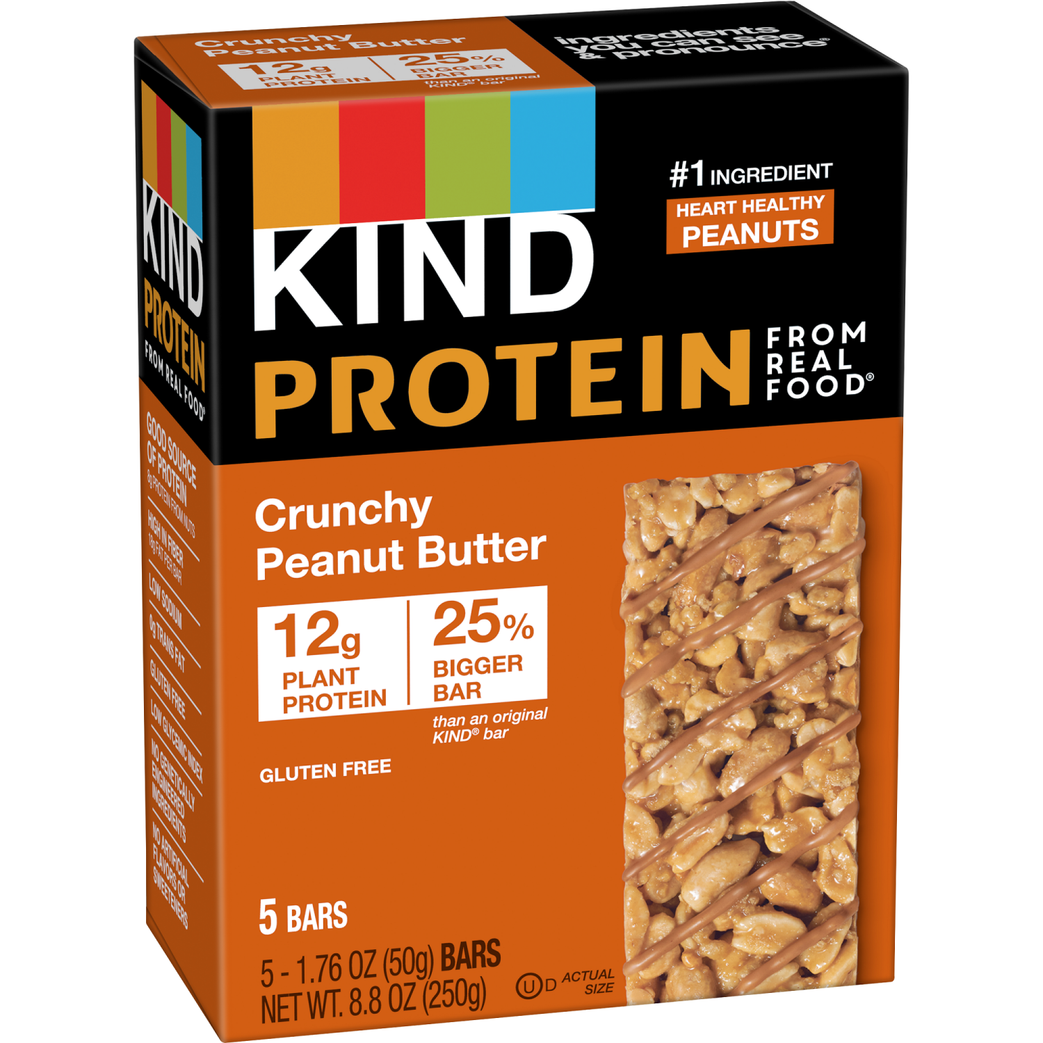 slide 5 of 6, KIND PROTEIN Healthy Snack Bar, Crunchy Peanut Butter, 12g Plant Protein, Gluten Free Protein Bars, 1.76 OZ, (5 Ct), 5 ct
