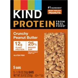 KIND PROTEIN Healthy Snack Bar, Crunchy Peanut Butter, 12g Plant Protein, Gluten Free Protein Bars, 1.76 OZ, (5 Ct)
