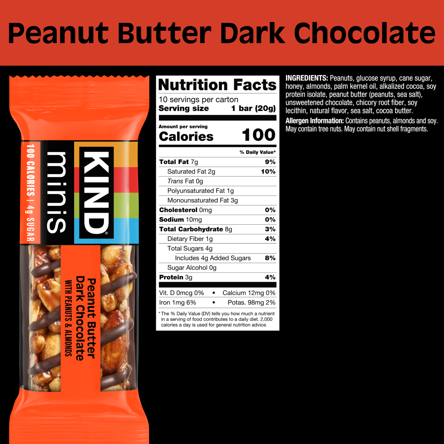 slide 3 of 8, KIND Minis Peanut Butter Dark Chocolate Bars, 0.7 oz, 10 Ct, 10 ct
