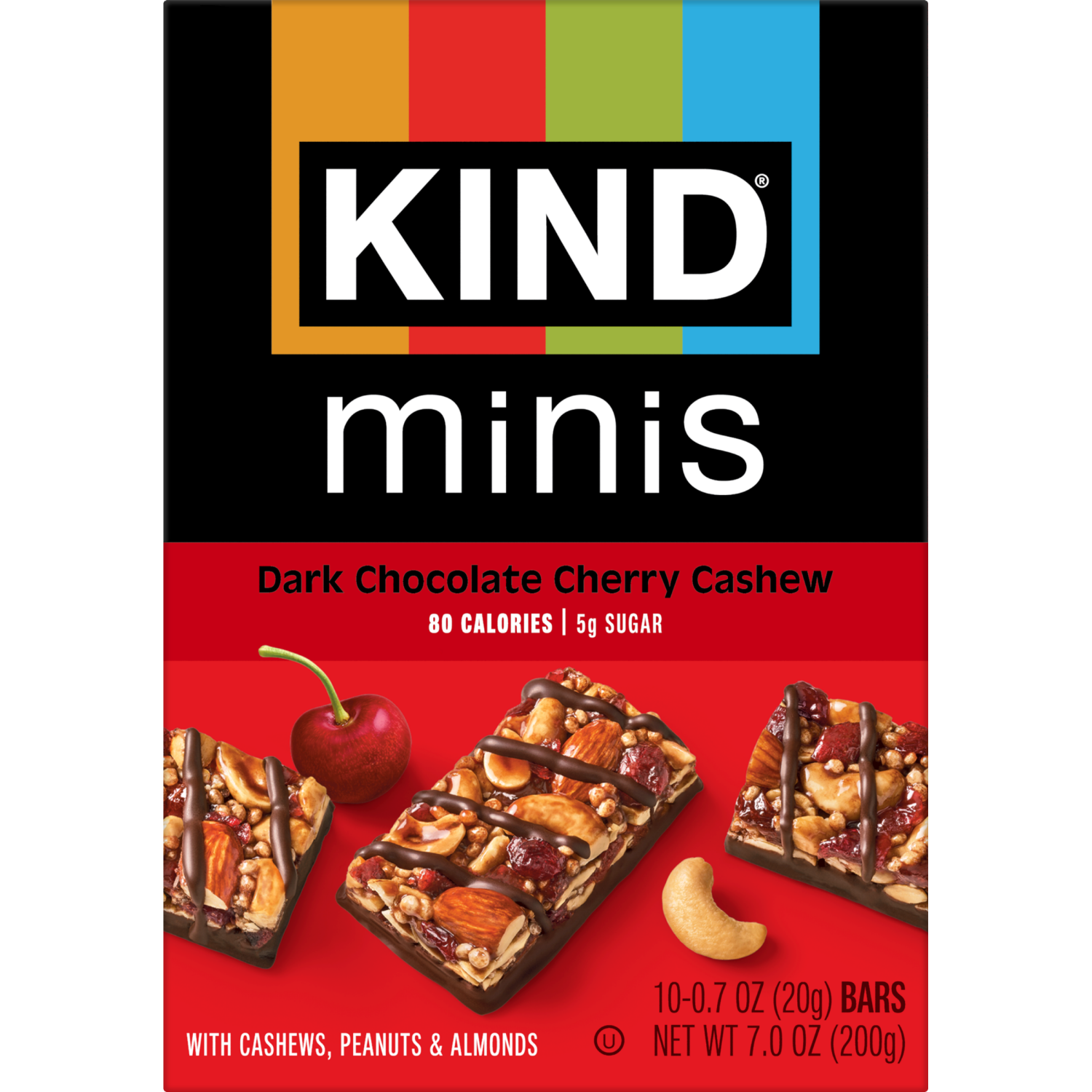 slide 2 of 8, KIND Minis Healthy Snack Bar, Dark Chocolate Cherry Cashew, Low Glycemic Index, Gluten Free Bars, 0.7 OZ, (10 Count), 10 ct