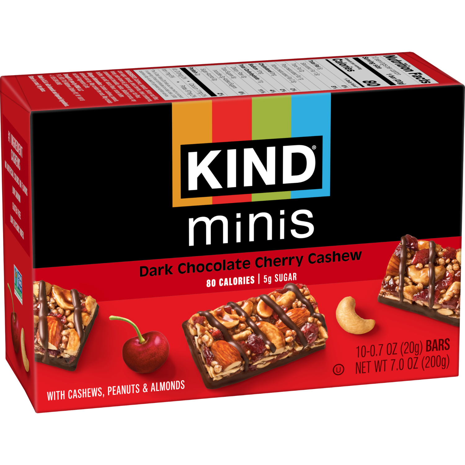 slide 6 of 8, KIND Minis Healthy Snack Bar, Dark Chocolate Cherry Cashew, Low Glycemic Index, Gluten Free Bars, 0.7 OZ, (10 Count), 10 ct