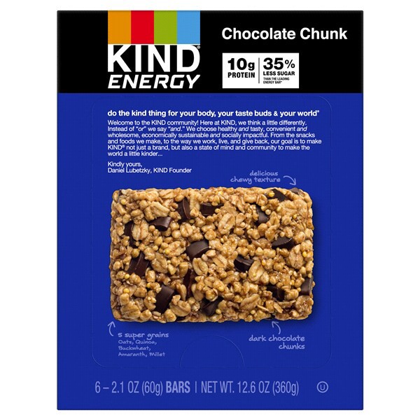 slide 3 of 21, KIND Energy Chocolate Chunk, 10g Protein, Energy Bars, 2.1 OZ, (6 Count), 6 ct; 2.1 oz