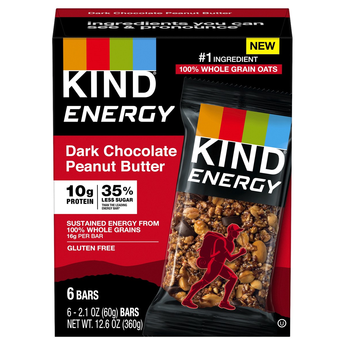 slide 1 of 21, KIND Energy Dark Chocolate Peanut Butter Energy Bars 6-2.1 oz Wrappers, 6 ct