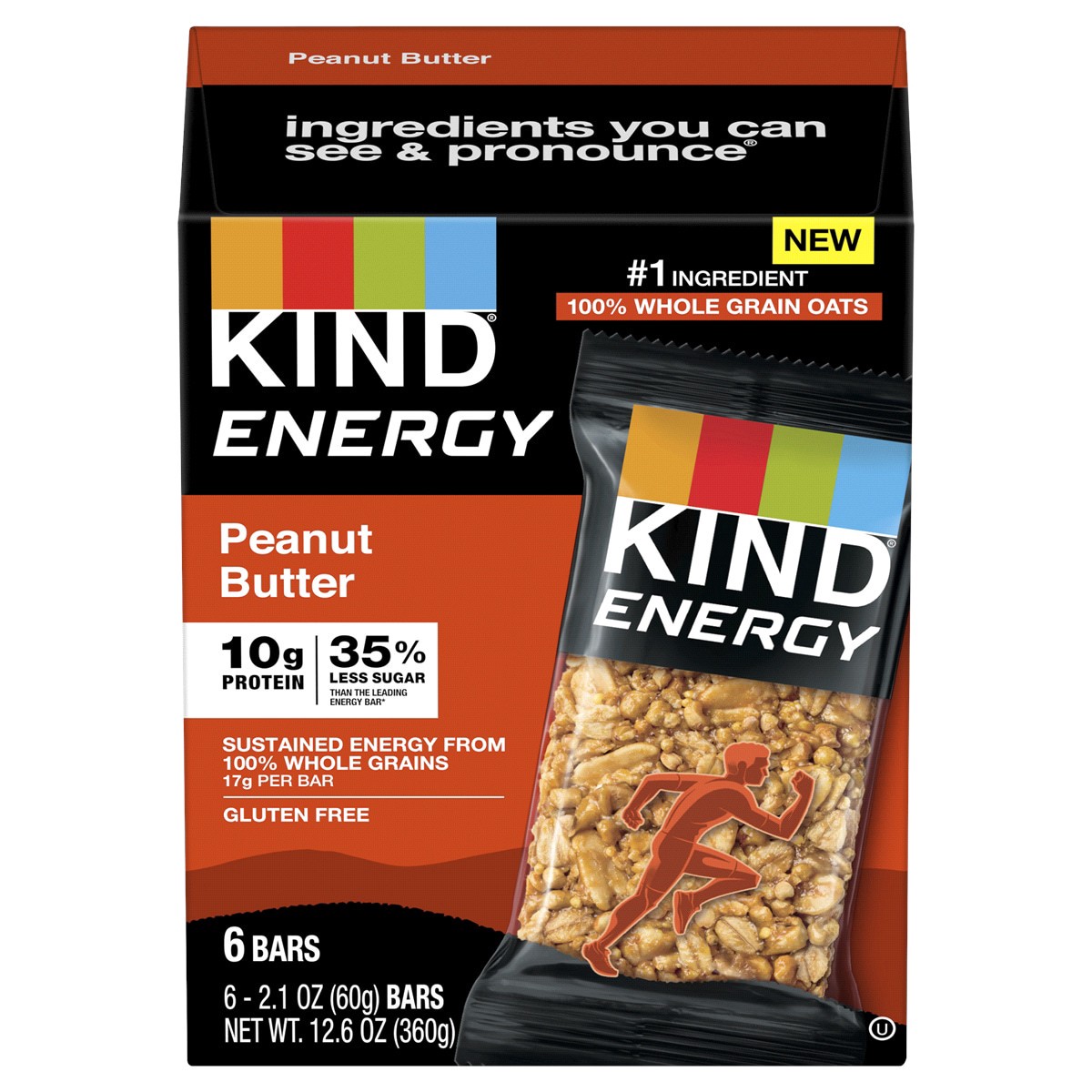 slide 1 of 21, KIND Energy Peanut Butter, 10g Protein, Gluten Free Energy Bars, 2.1 OZ, (6 Count), 0.8 lb
