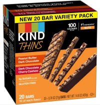 slide 5 of 13, KIND Thins Bars Variety Pack, Peanut Butter Dark Chocolate & Dark Chocolate Cherry Cashew, 0.74 oz, 20 Count, 20 ct