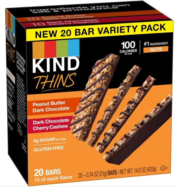 slide 11 of 13, KIND Thins Bars Variety Pack, Peanut Butter Dark Chocolate & Dark Chocolate Cherry Cashew, 0.74 oz, 20 Count, 20 ct