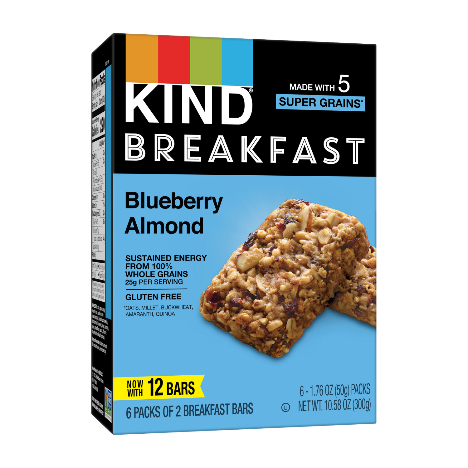 slide 2 of 6, KIND Breakfast, Healthy Snack Bar, Blueberry Almond, Gluten Free Breakfast Bars, 100% Whole Grains, 1.76 OZ Packs (6 Count), 6 ct