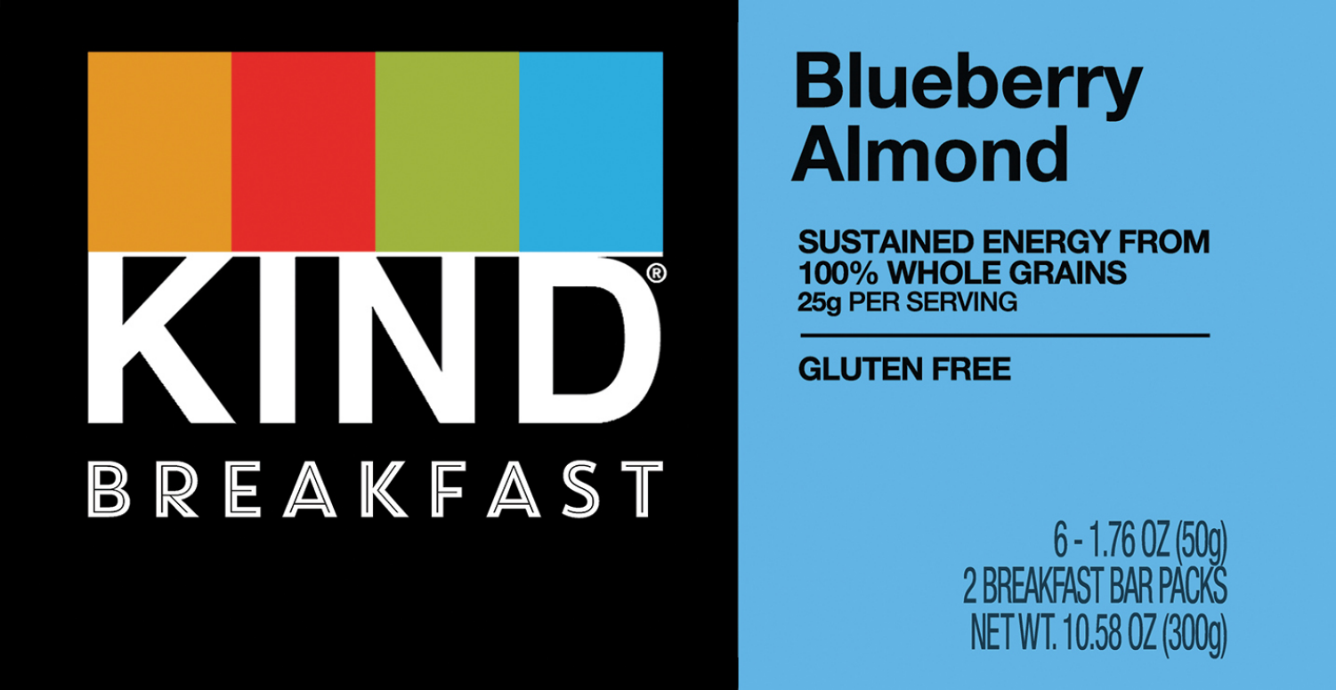 slide 5 of 6, KIND Breakfast, Healthy Snack Bar, Blueberry Almond, Gluten Free Breakfast Bars, 100% Whole Grains, 1.76 OZ Packs (6 Count), 6 ct