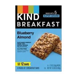 KIND Breakfast, Healthy Snack Bar, Blueberry Almond, Gluten Free Breakfast Bars, 100% Whole Grains, 1.76 OZ Packs (6 Count)