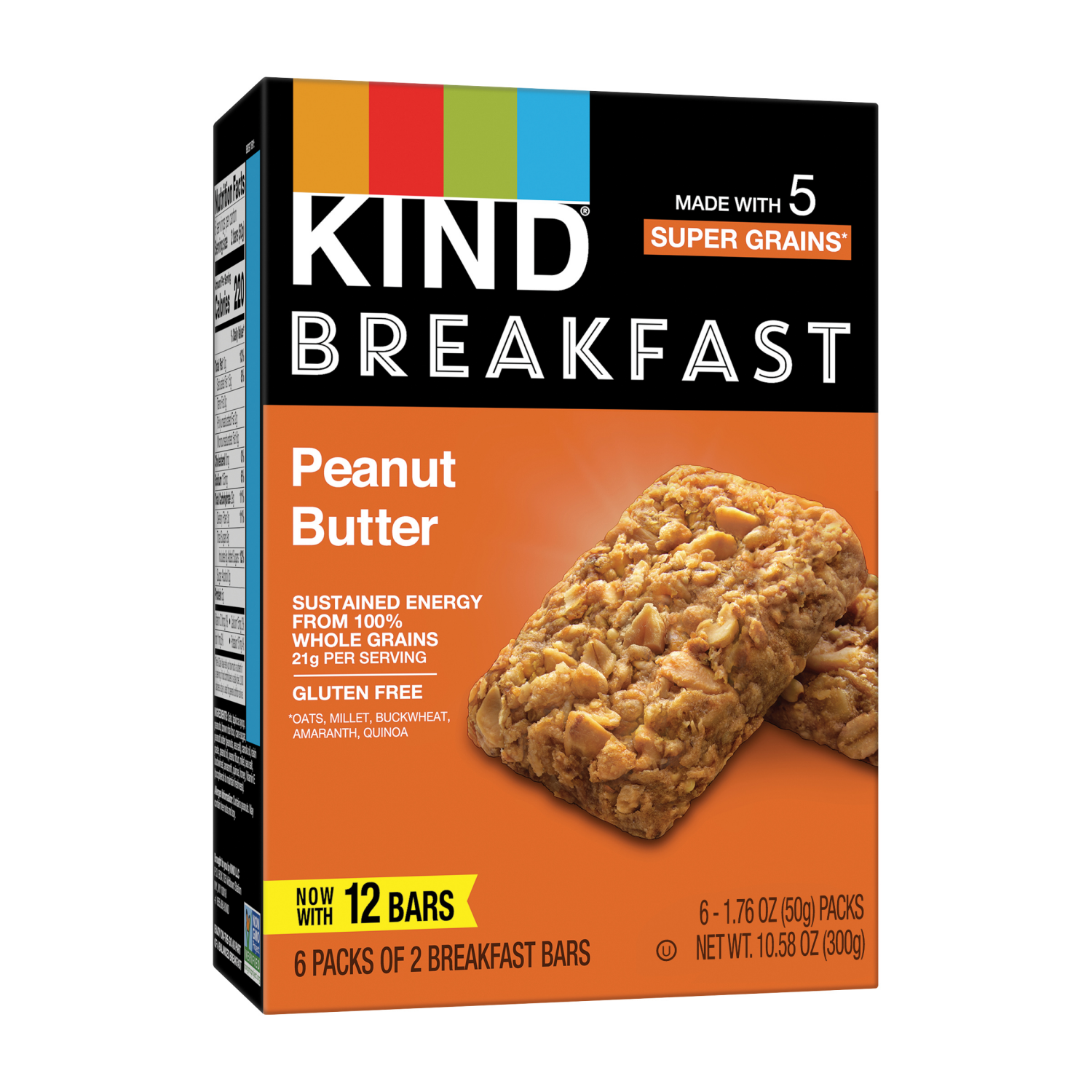 slide 2 of 6, KIND Breakfast, Healthy Snack Bar, Peanut Butter, Gluten Free Breakfast Bars, 100% Whole Grains, 1.76 OZ Packs (6 Count), 6 ct