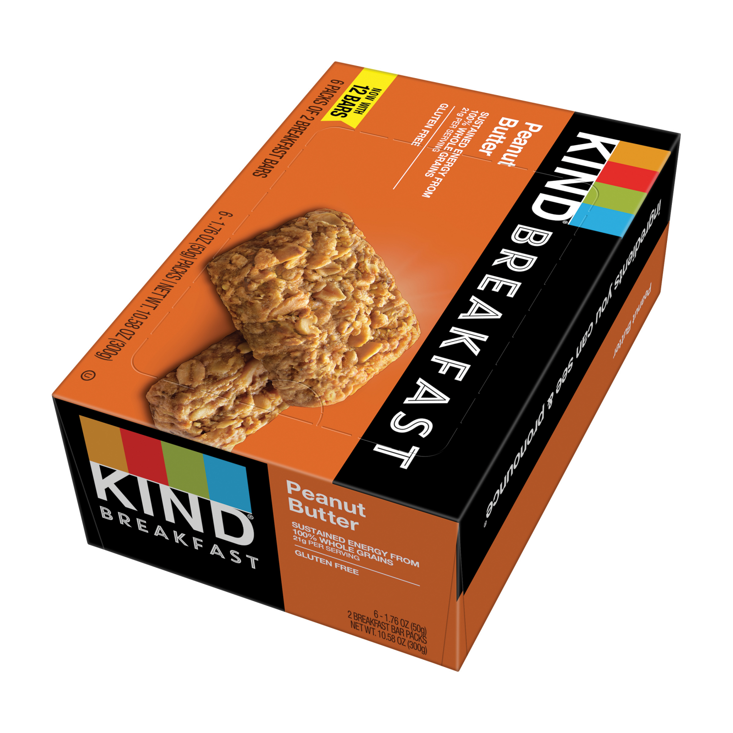 slide 4 of 6, KIND Breakfast, Healthy Snack Bar, Peanut Butter, Gluten Free Breakfast Bars, 100% Whole Grains, 1.76 OZ Packs (6 Count), 6 ct