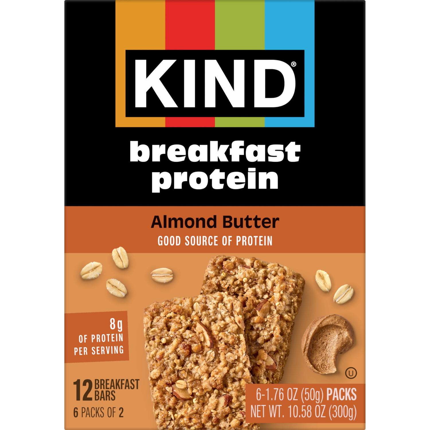 slide 2 of 8, KIND Breakfast, Healthy Snack Bar, Almond Butter, Gluten Free Breakfast Bars, 8g Protein, 1.76 OZ Packs (6 Count), 6 ct