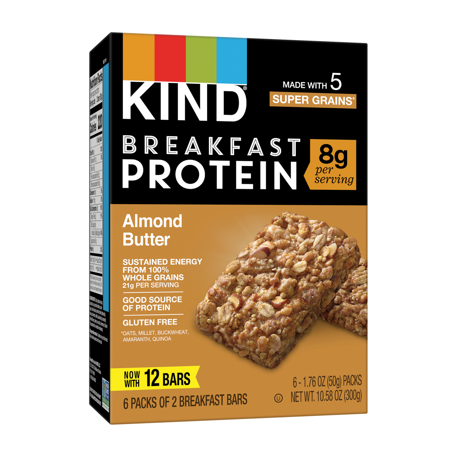 slide 2 of 8, KIND Breakfast, Healthy Snack Bar, Almond Butter, Gluten Free Breakfast Bars, 8g Protein, 1.76 OZ Packs (6 Count), 6 ct