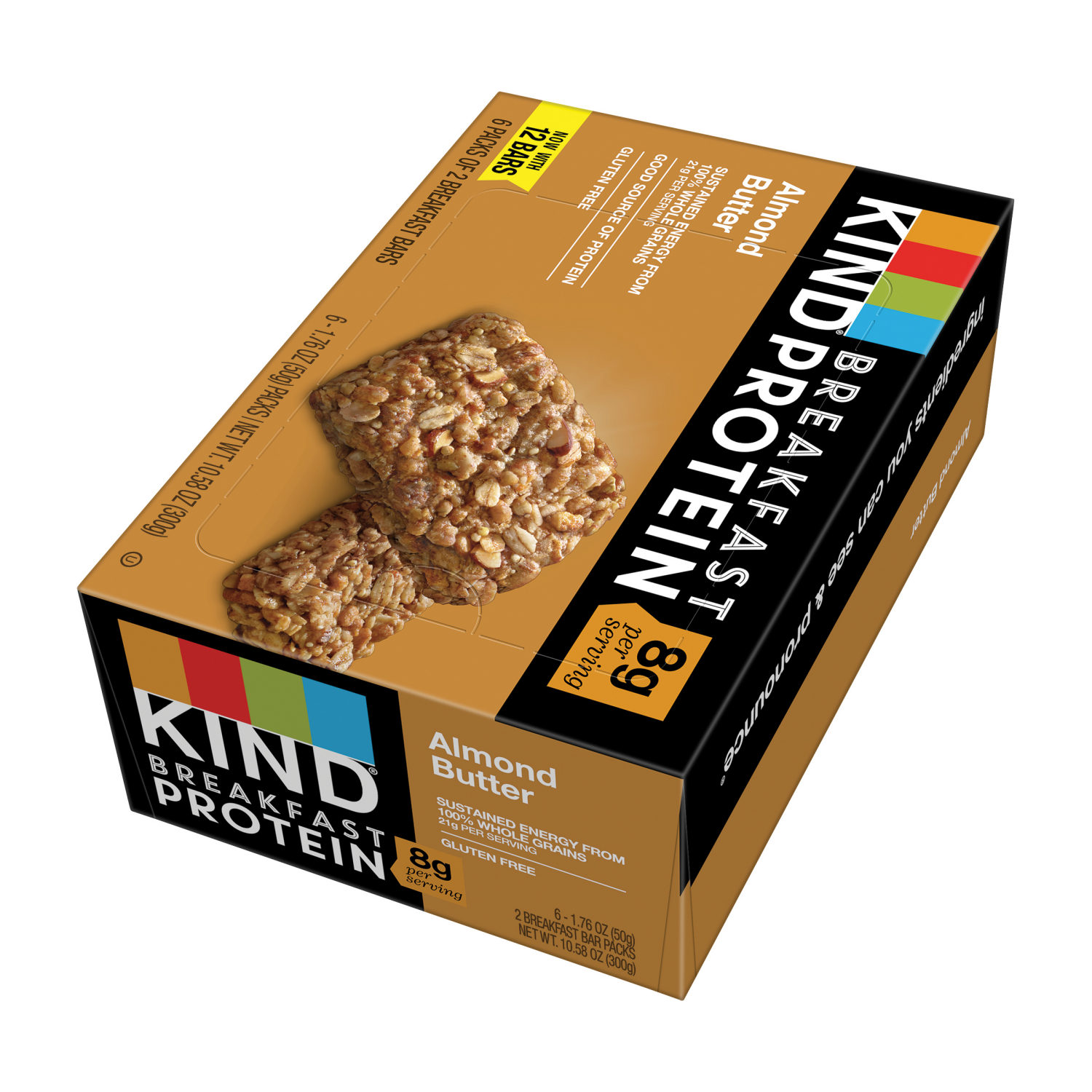 slide 4 of 8, KIND Breakfast, Healthy Snack Bar, Almond Butter, Gluten Free Breakfast Bars, 8g Protein, 1.76 OZ Packs (6 Count), 6 ct