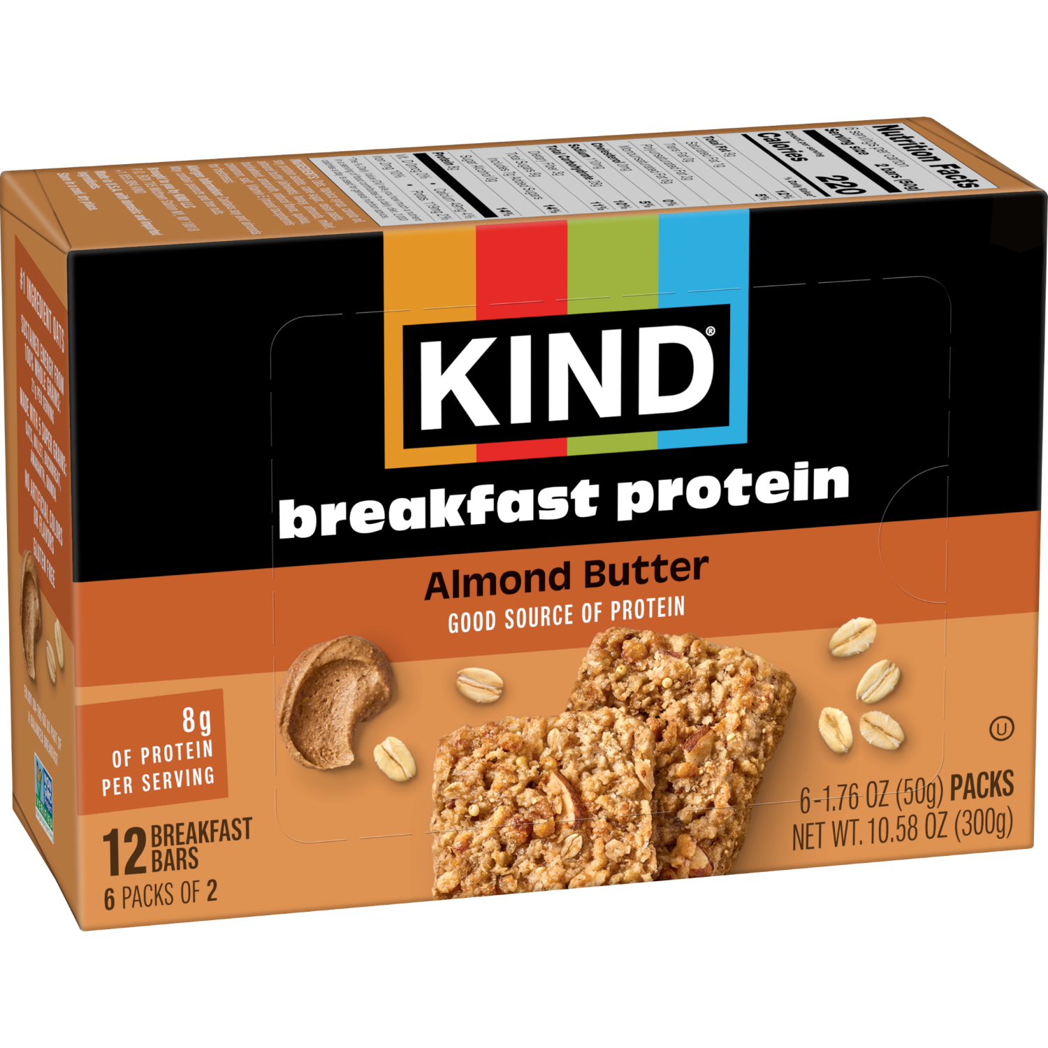 slide 6 of 8, KIND Breakfast, Healthy Snack Bar, Almond Butter, Gluten Free Breakfast Bars, 8g Protein, 1.76 OZ Packs (6 Count), 6 ct