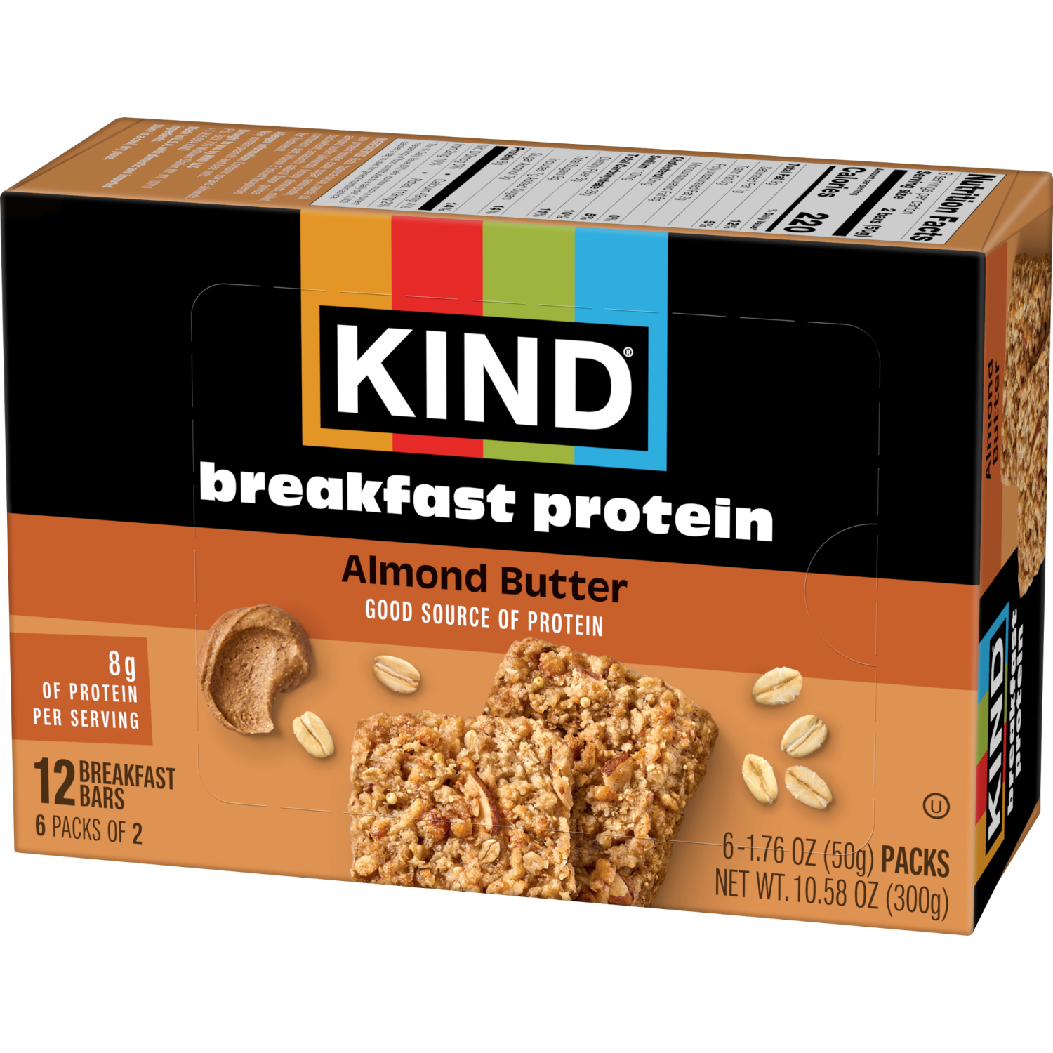 slide 7 of 8, KIND Breakfast, Healthy Snack Bar, Almond Butter, Gluten Free Breakfast Bars, 8g Protein, 1.76 OZ Packs (6 Count), 6 ct