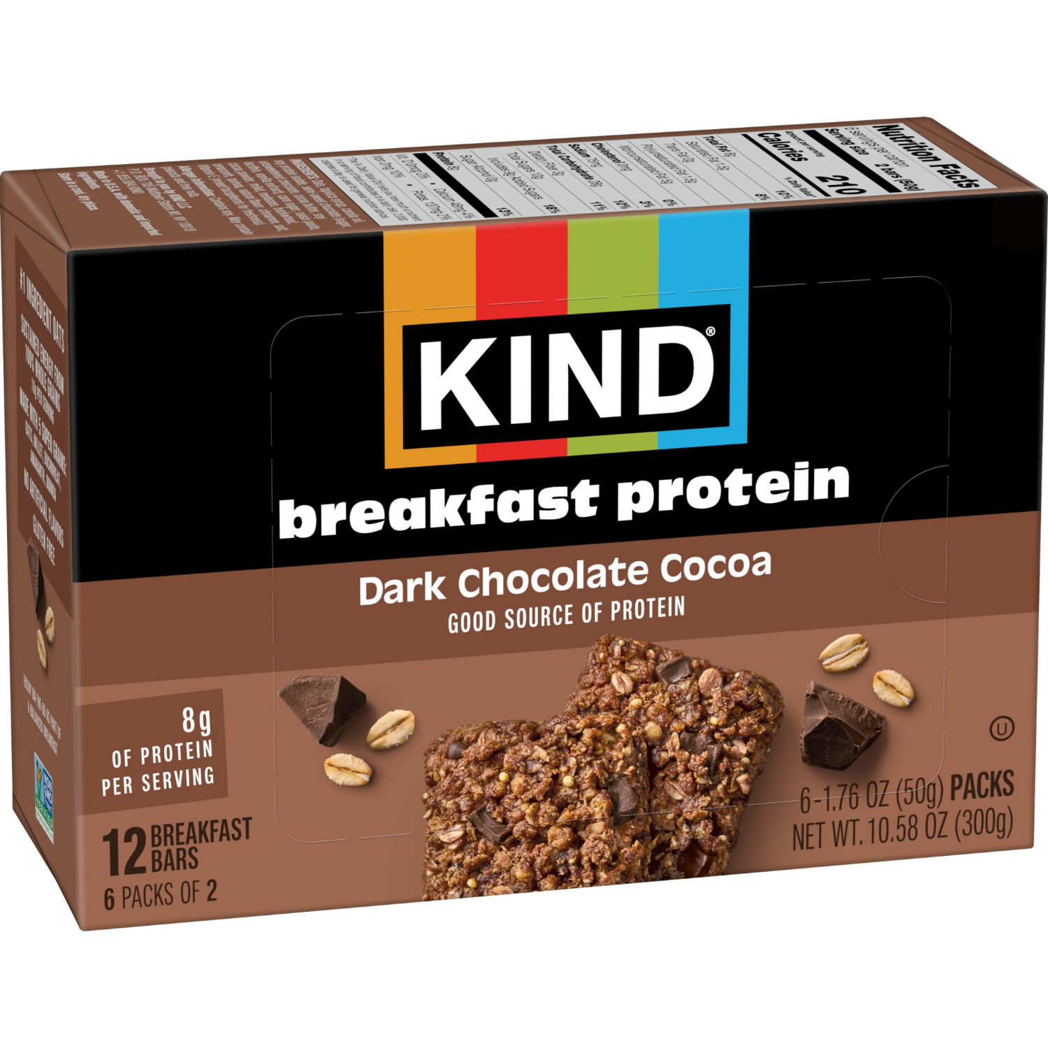 slide 6 of 8, KIND Breakfast, Healthy Snack Bar, Dark Chocolate Cocoa, Gluten Free Breakfast Bars, 8g Protein, 1.76 OZ Packs (6 Count), 6 ct