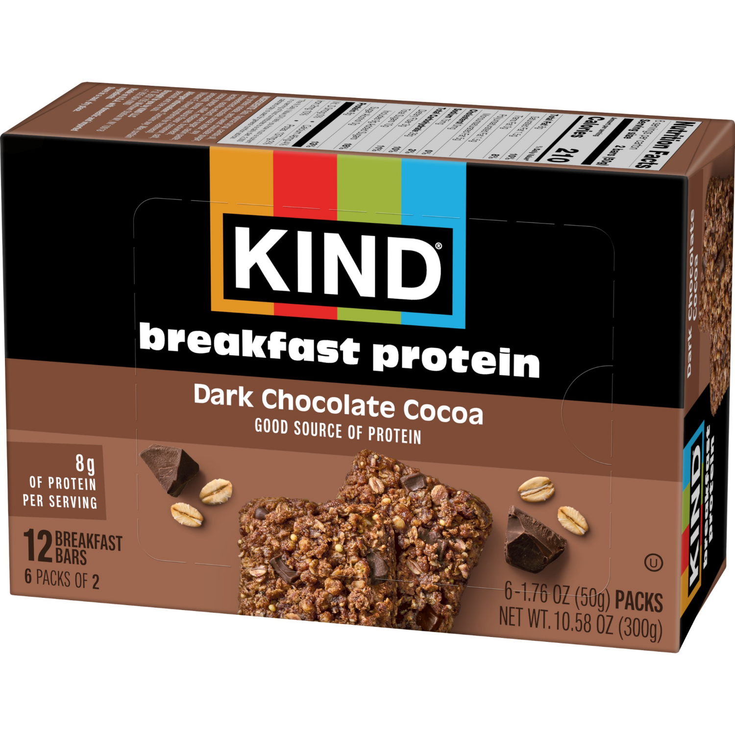 slide 7 of 8, KIND Breakfast, Healthy Snack Bar, Dark Chocolate Cocoa, Gluten Free Breakfast Bars, 8g Protein, 1.76 OZ Packs (6 Count), 6 ct