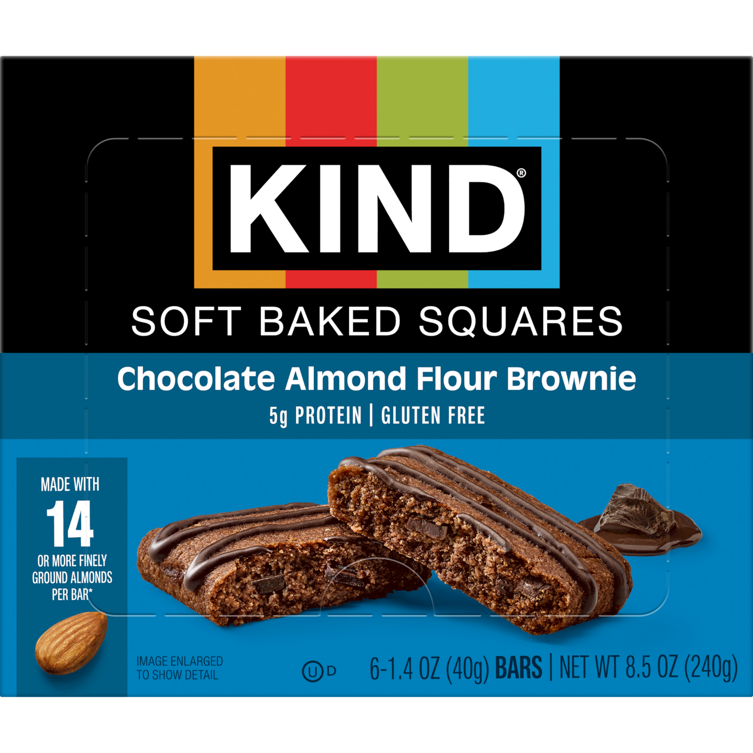 slide 2 of 8, KIND Soft Baked Squares, Chocolate Almond Flour Brownie, Gluten Free Snacks, 8.5oz Box (6 Bars), 6 ct
