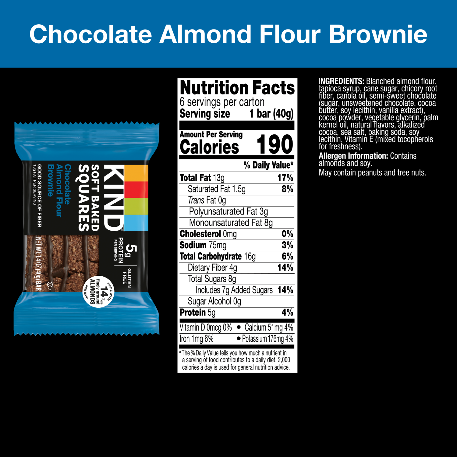 slide 3 of 8, KIND Soft Baked Squares, Chocolate Almond Flour Brownie, Gluten Free Snacks, 8.5oz Box (6 Bars), 6 ct