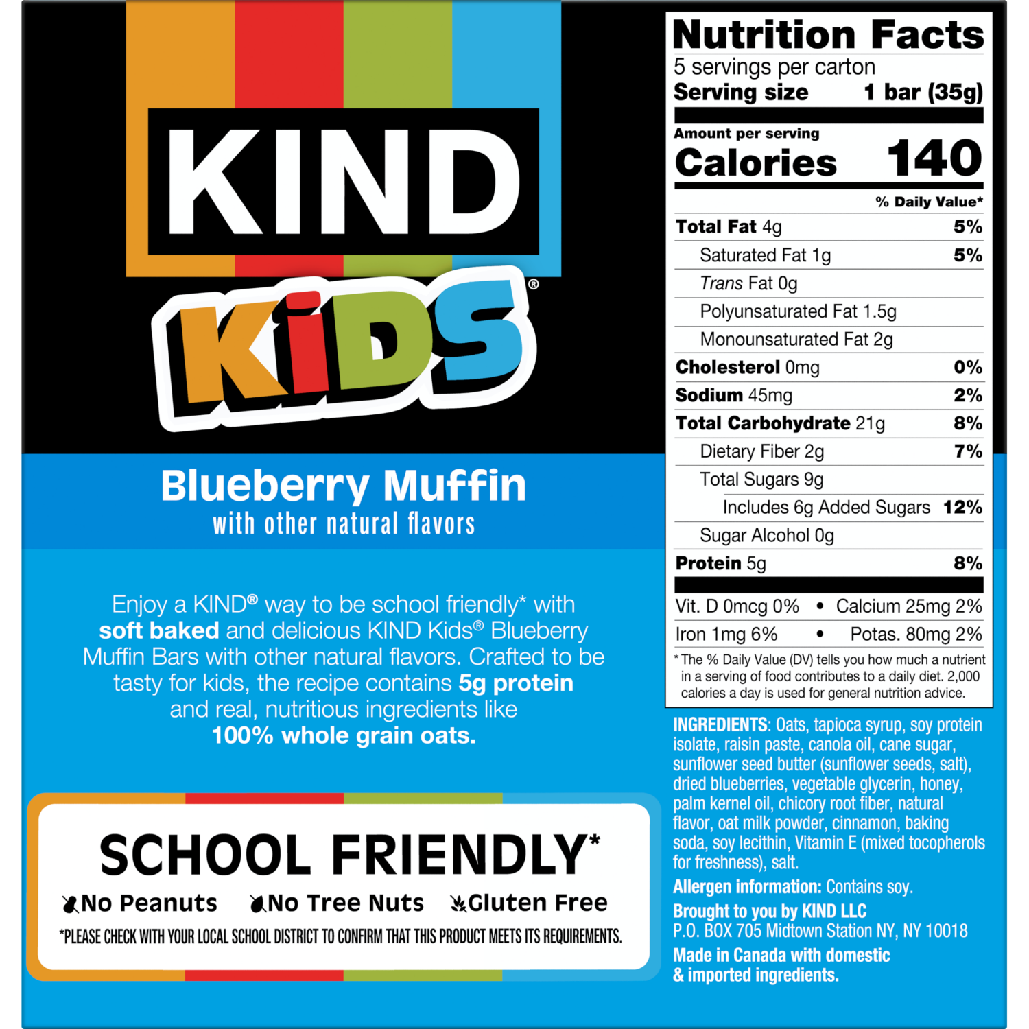 slide 2 of 6, KIND Kids Blueberry Muffin Bar with Other Natural Flavors, Tree Nut Free, Peanut Free, 5 Bars, 5 ct