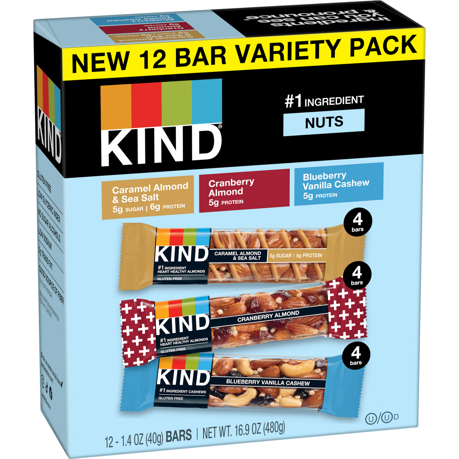 slide 2 of 2, KIND Snack Bars Variety Pack, Gluten Free Bars, 1.4 OZ, (12 Count), 12 ct