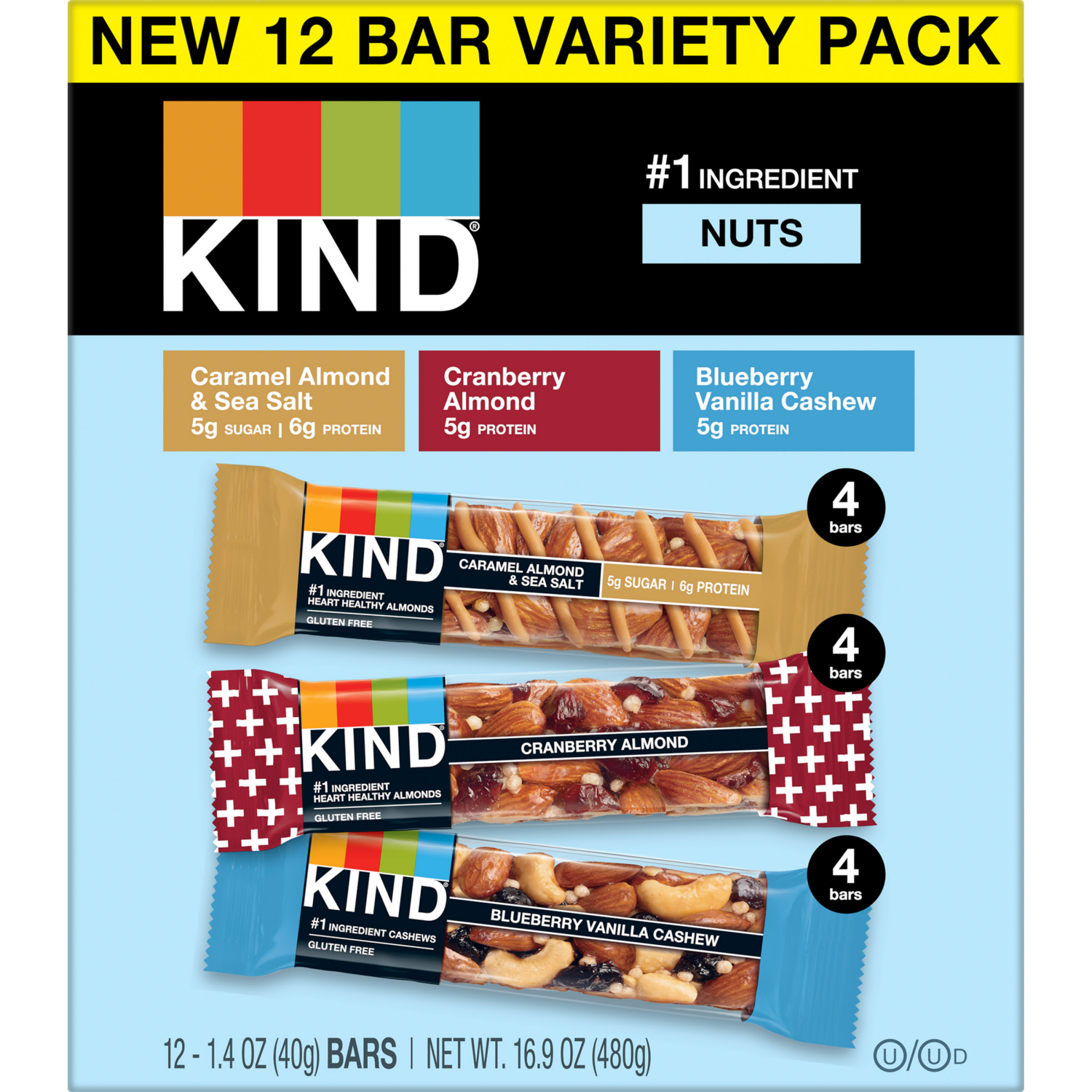 slide 1 of 2, KIND Snack Bars Variety Pack, Gluten Free Bars, 1.4 OZ, (12 Count), 12 ct