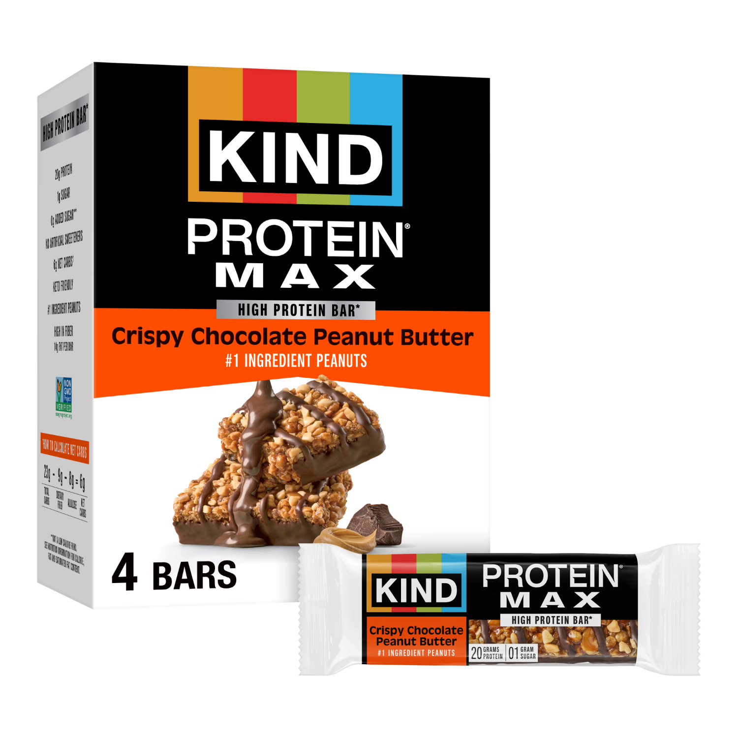 slide 1 of 6, KIND Protein® MAX Crispy Chocolate Peanut Butter Bars, 4 ct; 2.2 oz