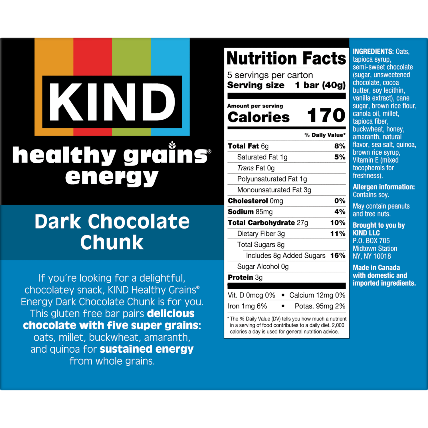 slide 2 of 6, Kind Healthy Grains Energy Bars - Dark Chocolate Chunk, 5 ct