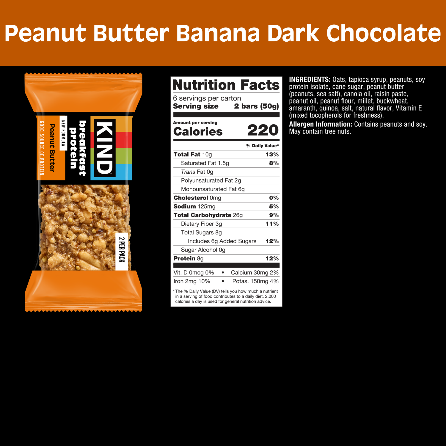 slide 3 of 8, Kind Breakfast Protein Peanut Butter Bars 6ct/1.76oz, 6 ct, 1.76 oz