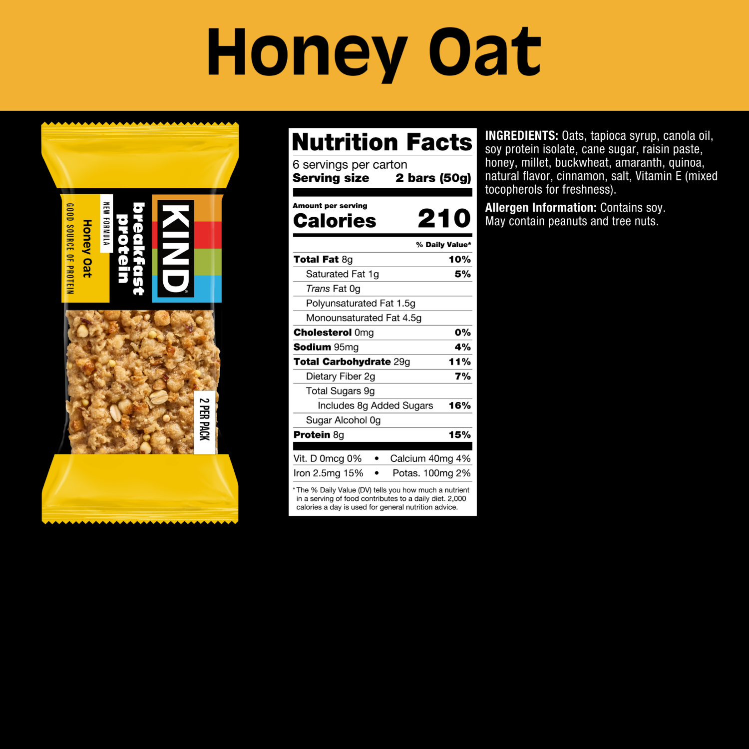 slide 8 of 8, Kind Breakfast Protein Bar Honey Oat 6ct/1.76 Oz, 6 ct, 1.76 oz