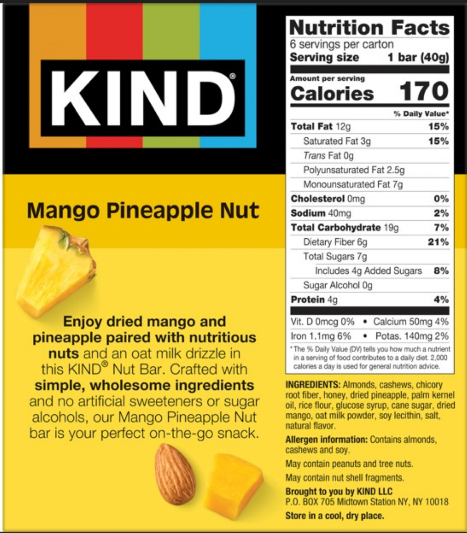 slide 2 of 6, Kind Nut Bar Mango Pineapple Nut 6ct, 6 ct