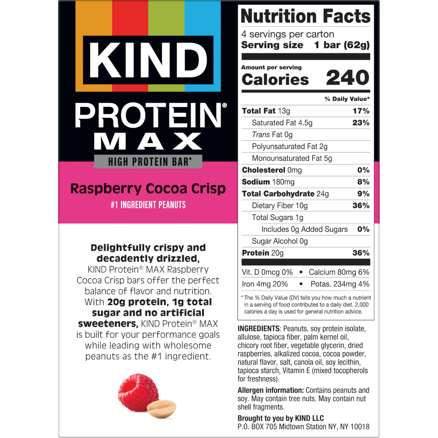 slide 2 of 6, Kind Protein Max Raspberry Cocoa Crisp - 4 ct, 4 ct