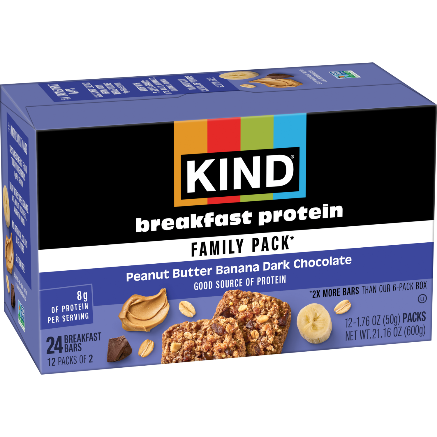 slide 6 of 8, Kind Breakfast Protein Peanut Butter & Banana Dark Chocolate Bars 12 Count, 21.16 oz