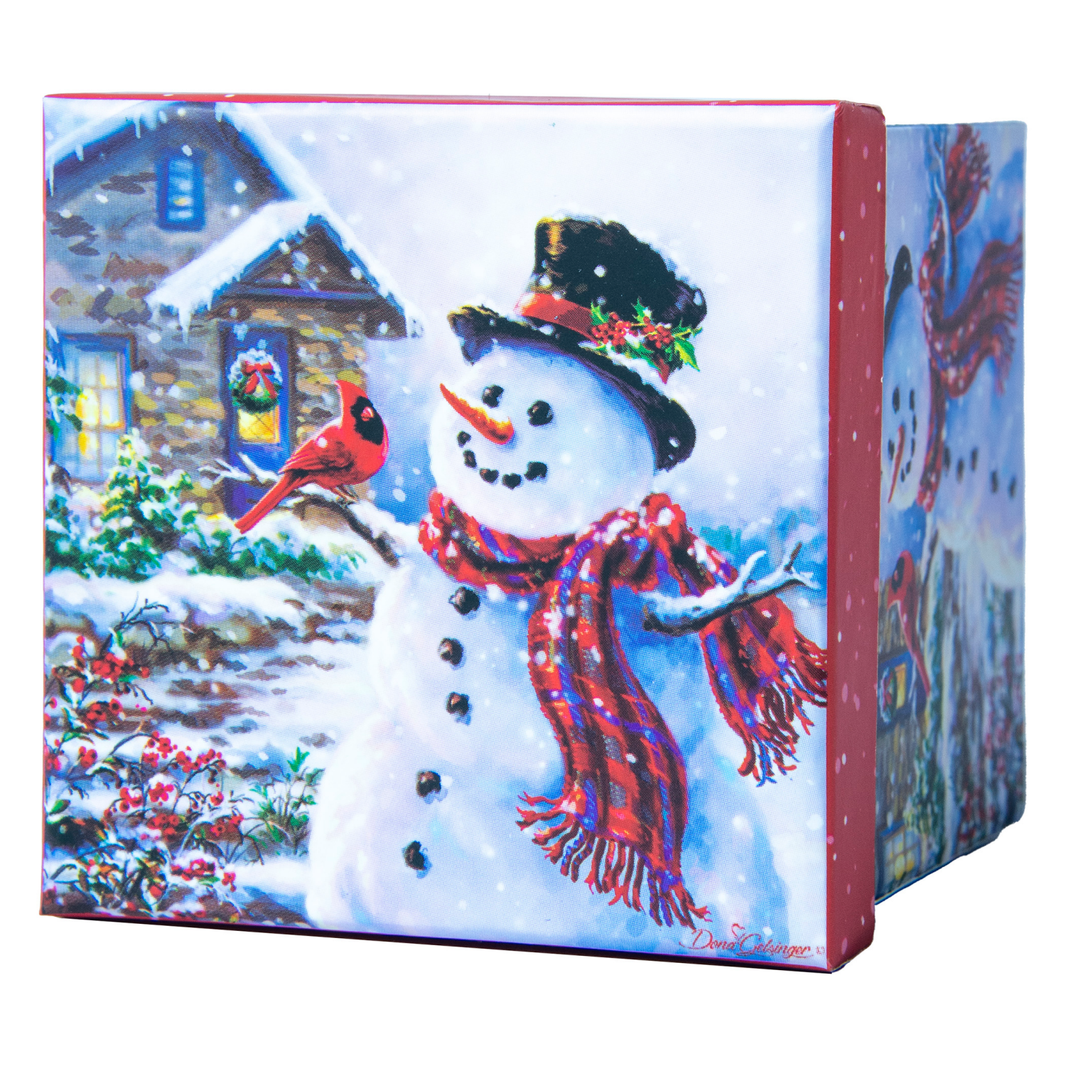 slide 2 of 3, Square Gift Box With Treatment, Extra Large, Snowman, 6 in