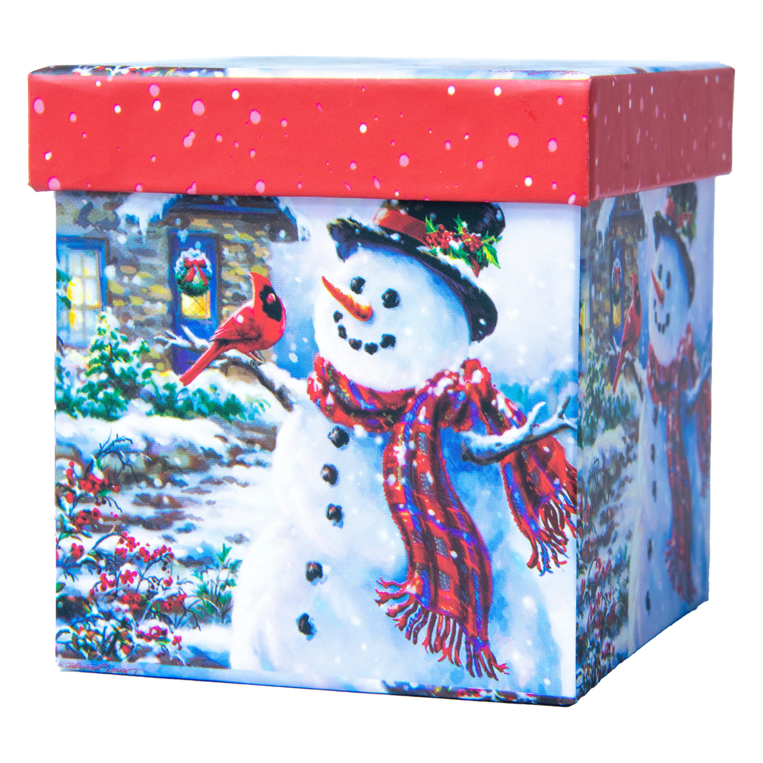 slide 3 of 3, Square Gift Box With Treatment, Extra Large, Snowman, 6 in