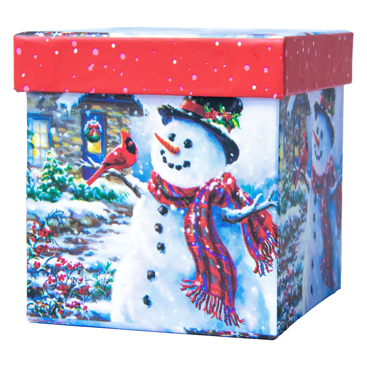 slide 1 of 3, Square Gift Box With Treatment, Extra Large, Snowman, 6 in