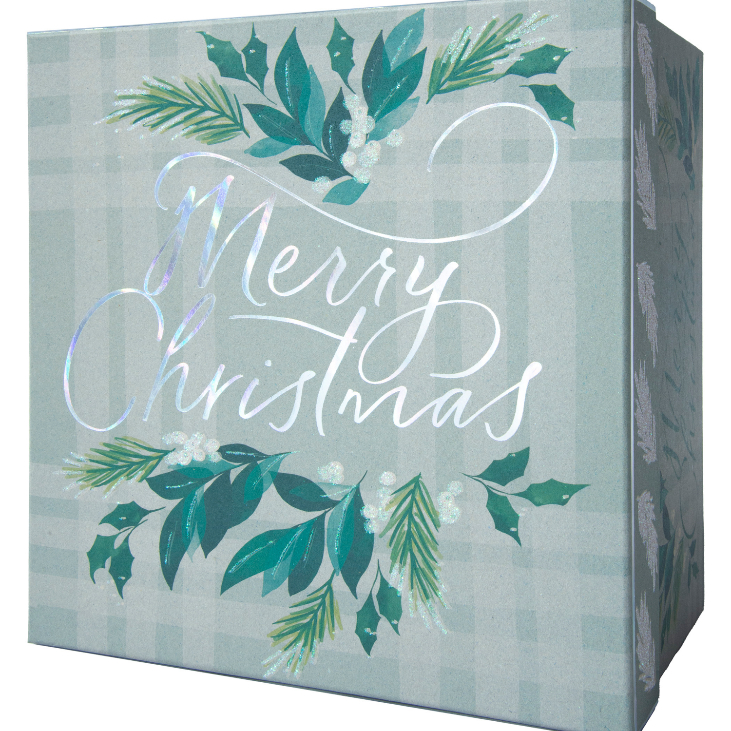slide 3 of 3, Square Gift Box, Kraft with Hot Stamp, Large, Merry Christmas, 10 in