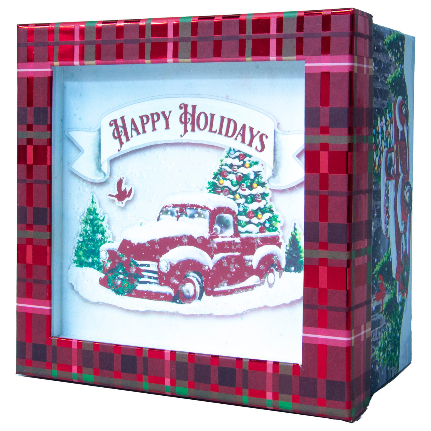 slide 3 of 3, Square Shadow Box, with Treatment, Medium, Red Truck, 8 in