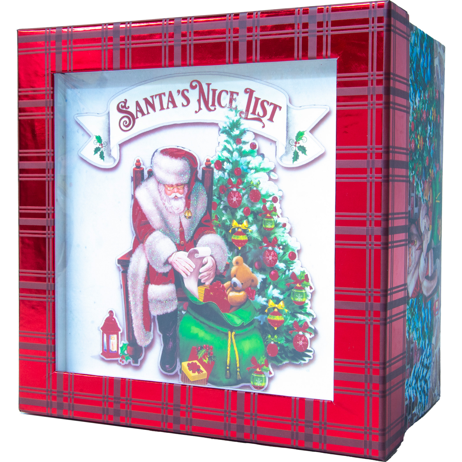 slide 3 of 3, Square Shadow Box, with Treatment, Large, Santa, 10 in